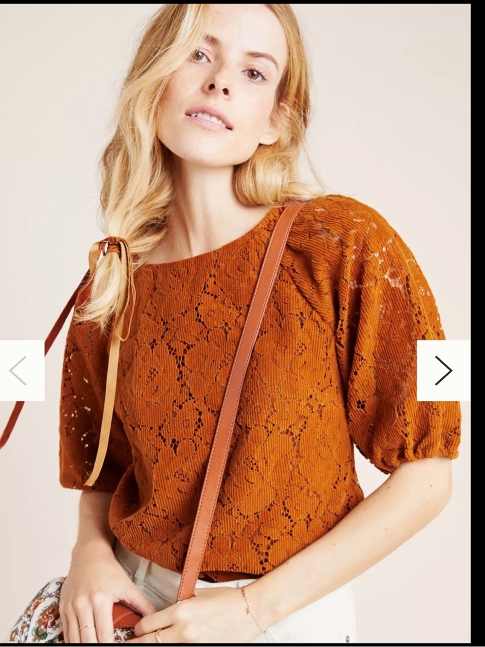 Anthropologie Dolan Norah Floral Corduroy Lace Knit Blouse Size M Cottagecore